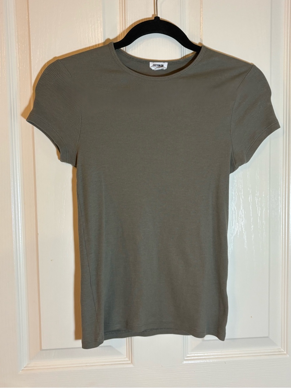 Cotton On Olive Ribbed Short-Sleeve Crew Neck Top